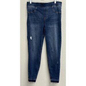 Spanx Jeans Womens Large Skinny Mid Rise Dark Wash Distressed Stretch 20203R